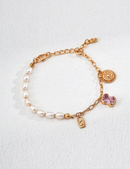 S925 Vintage Freshwater Pearl and Zirconia Bracelet