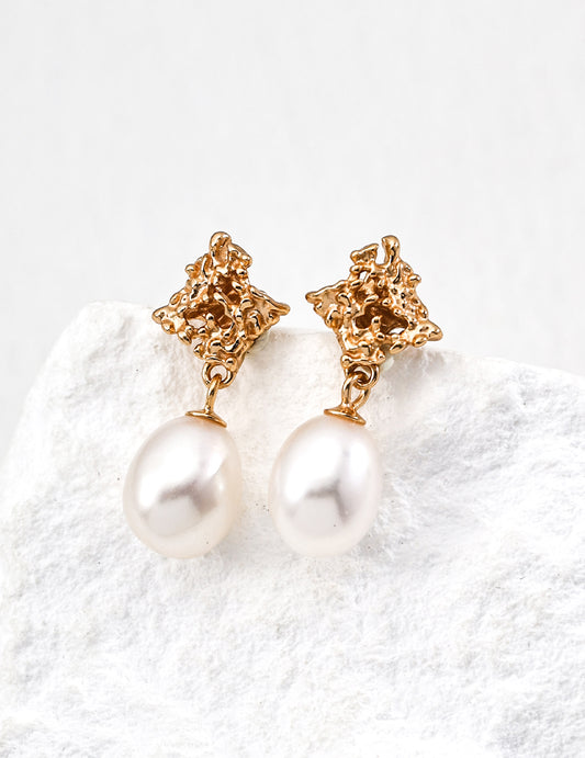 S925 Antique-Style Freshwater Pearl Earrings Vintage Gold