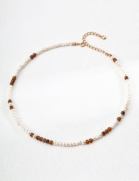 Sterling Silver 925 Freshwater Pearl & Czech Glass Necklace Vintage Style