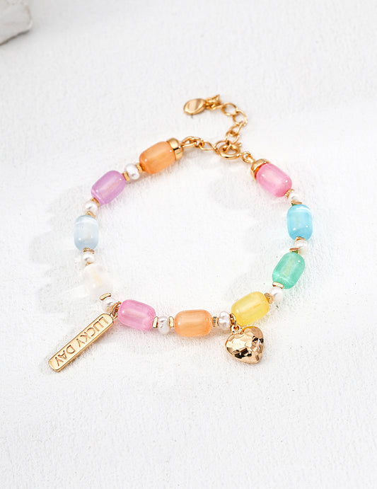 S925 Freshwater Pearl Cat's Eye Color Bead Bracelet