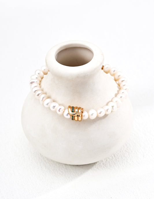 S925 Simple Freshwater Pearl Zirconia Bracelet Gold Plated SL0203-2