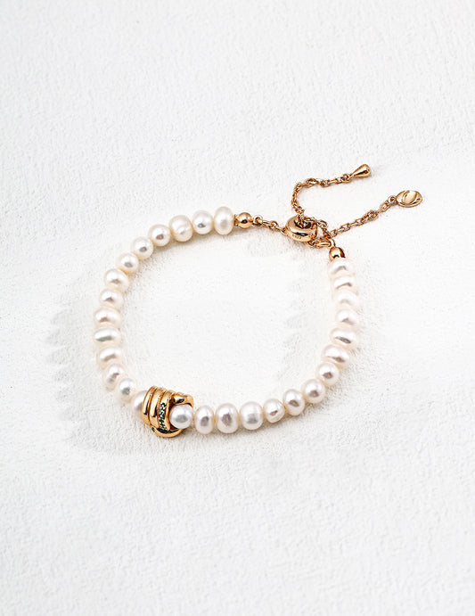 S925 Simple Freshwater Pearl Zirconia Bracelet Gold Plated SL0203-2