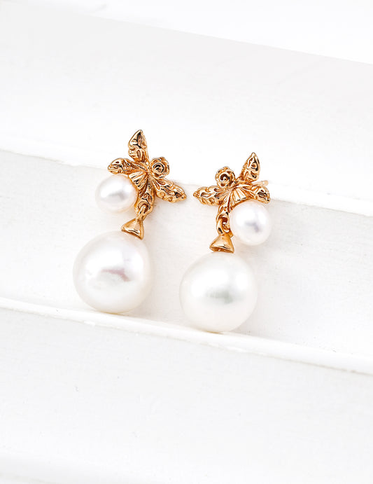 S925 Fashion Freshwater Pearl Earrings Vintage Gold E01311-2