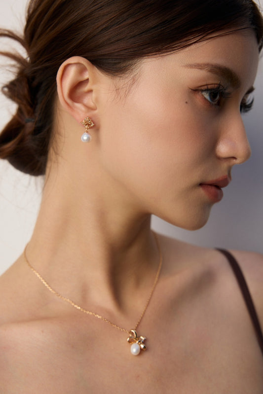 S925 Antique-Style Freshwater Pearl Earrings Vintage Gold
