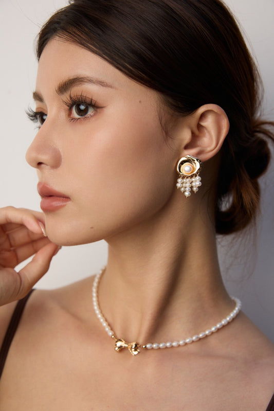 S925 Vintage Style Freshwater Pearl Earrings Classic Gold
