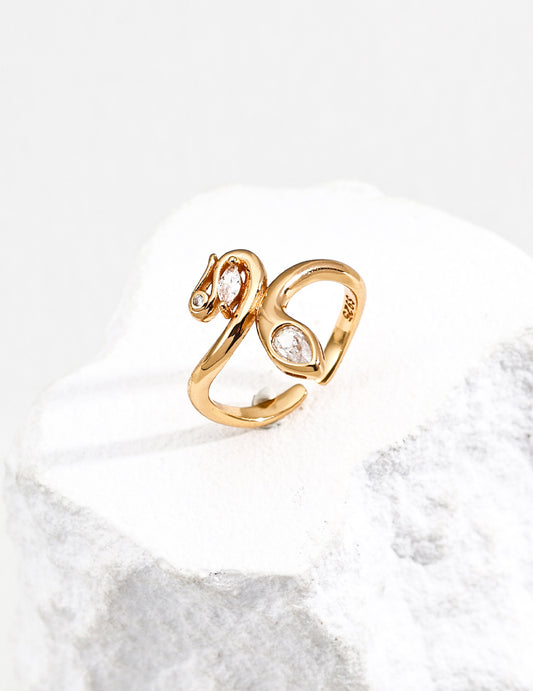 Silver 925 Zirconia Design Ring Vintage Gold J0311