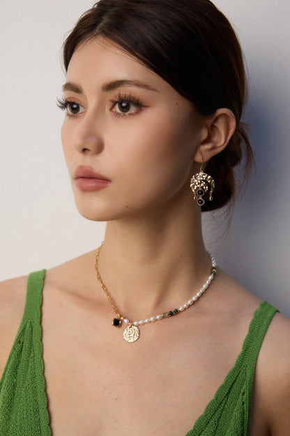 シルバー925 淡水パール モスアゲート ジルコニア シンプルネックレス
