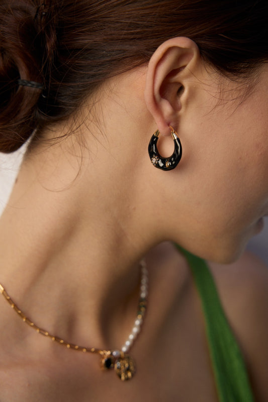 S925 Silver Enamel Zirconia Earrings Vintage-Style Gold Plated