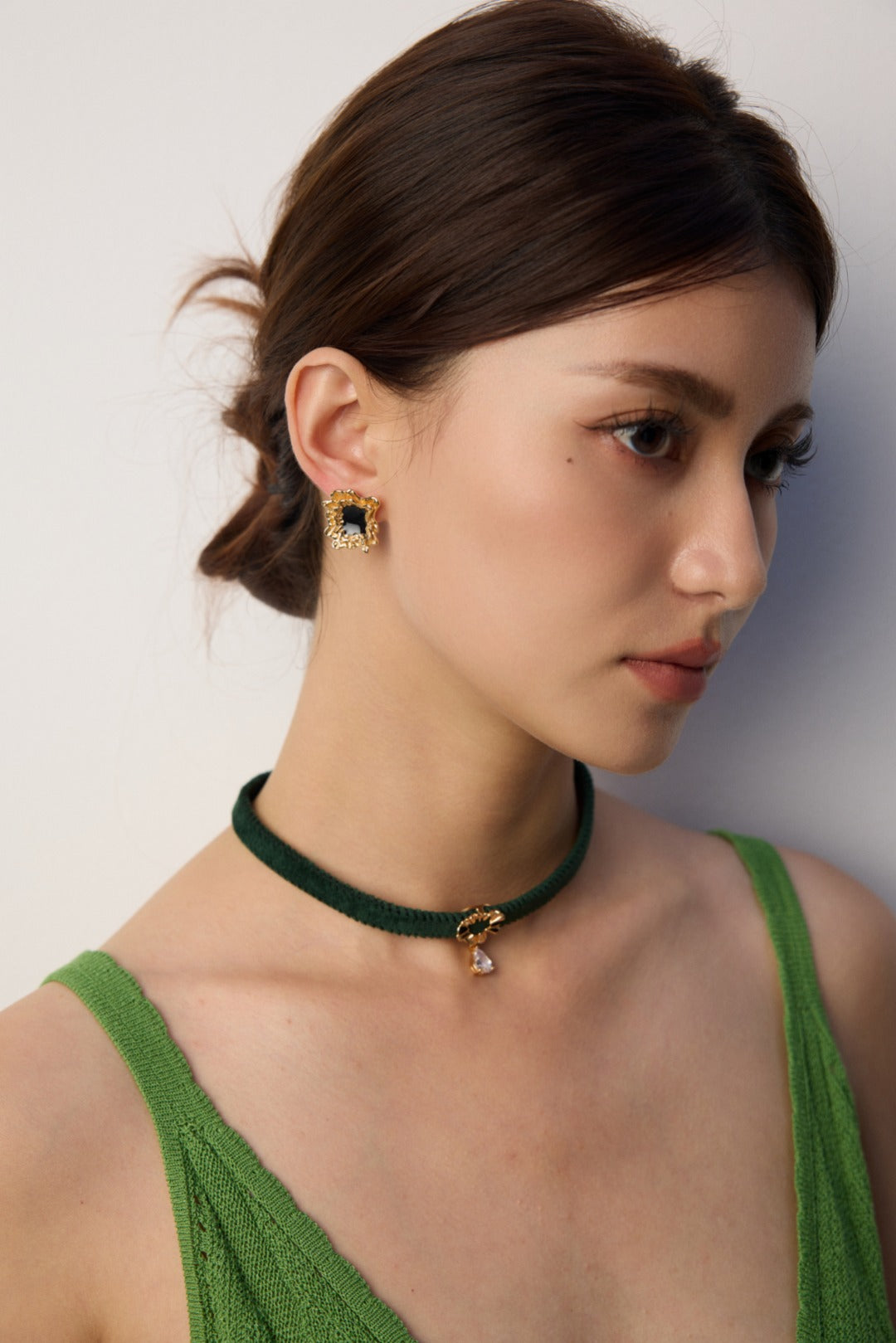S925 ブラック エナメル加工 シンプルピアス ゴールド