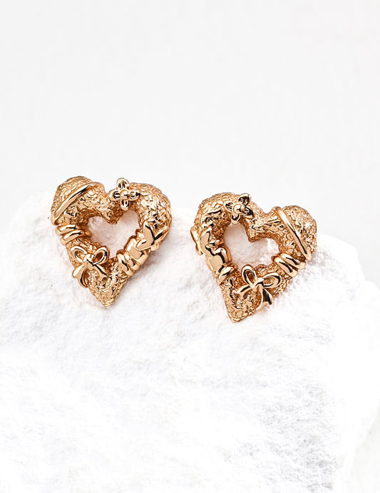 925 Silver Heart Design Earrings Vintage Gold E01320-2