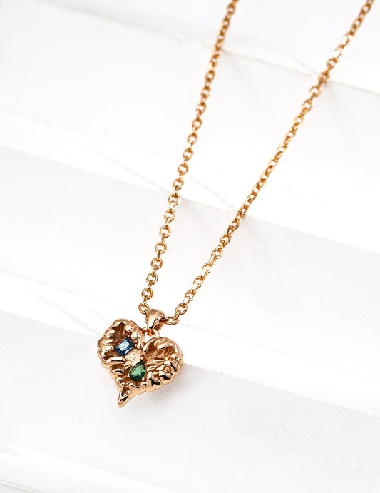 Sterling Silver 925 Zirconia Heart Necklace Vintage Gold D0632-2