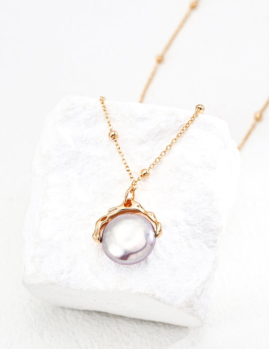 Silver 925 Freshwater Pearl Pendant Necklace Gold D0652-2