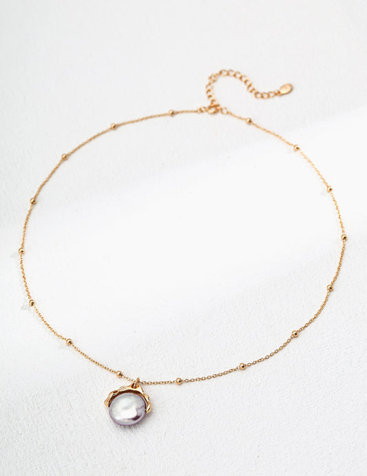 Silver 925 Freshwater Pearl Pendant Necklace Gold D0652-2