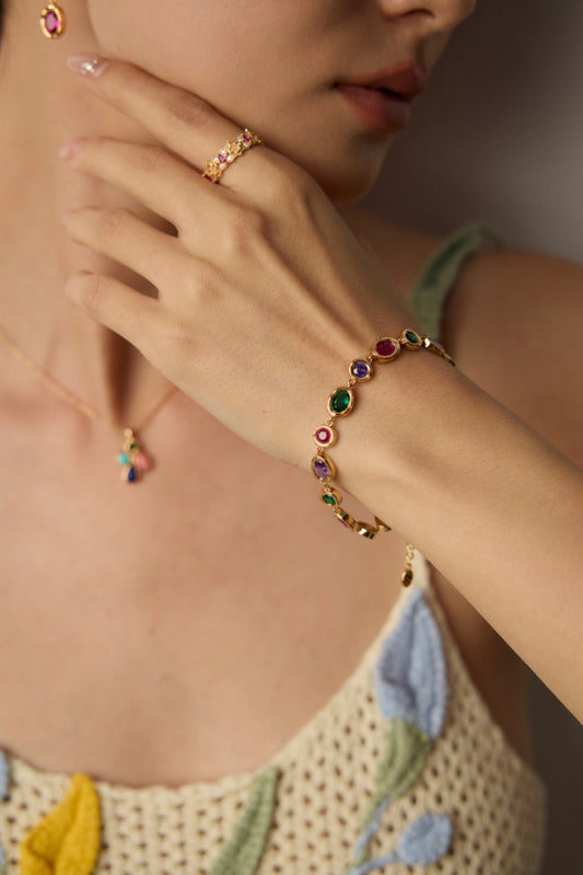 S925 Colorful Zirconia Bracelet Fashion Gold