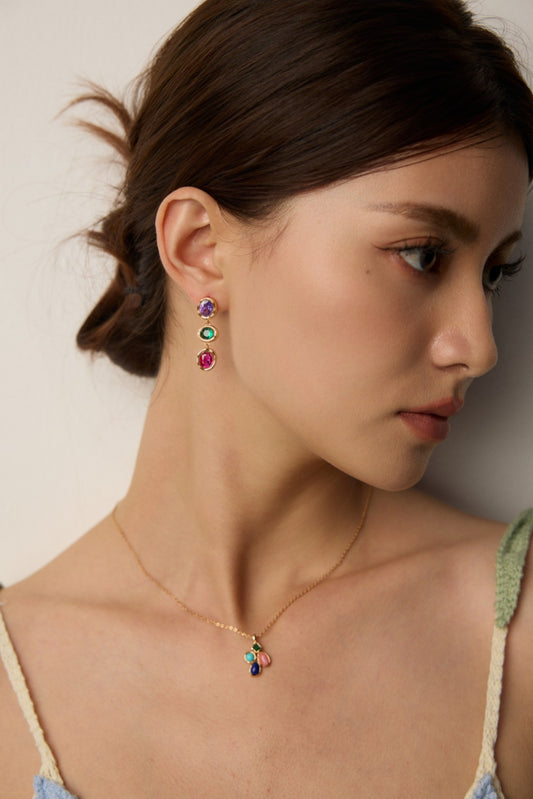 S925 Silver Multi-color Zirconia Elegant Earrings