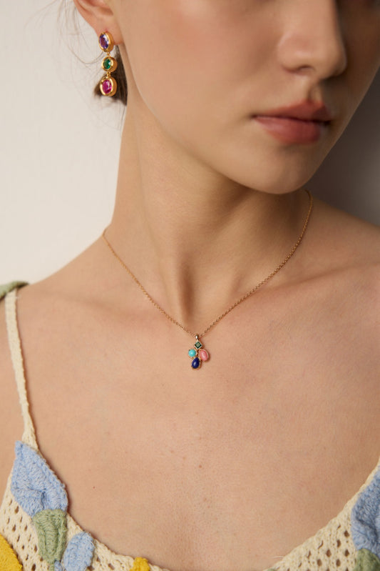 925 Sterling Silver Natural Stone Lapis Lazuli Zirconia Necklace D0633-2