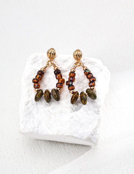 Silver 925 Vintage-Style Aurora Glass Bead Design Earrings