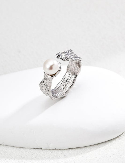 S925 天然淡水パール リング 洗練されたシンプルデザイン