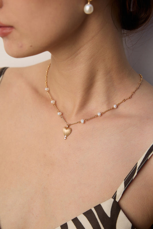 S925 Natural Freshwater Pearl x Zirconia Matte Finish Necklace