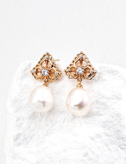 S925 Freshwater Pearl Zirconia Elegant Design Earrings 2 Colors