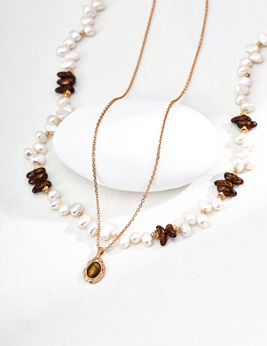 S925 Freshwater Pearl x Czech Glass Vintage-Style Necklace