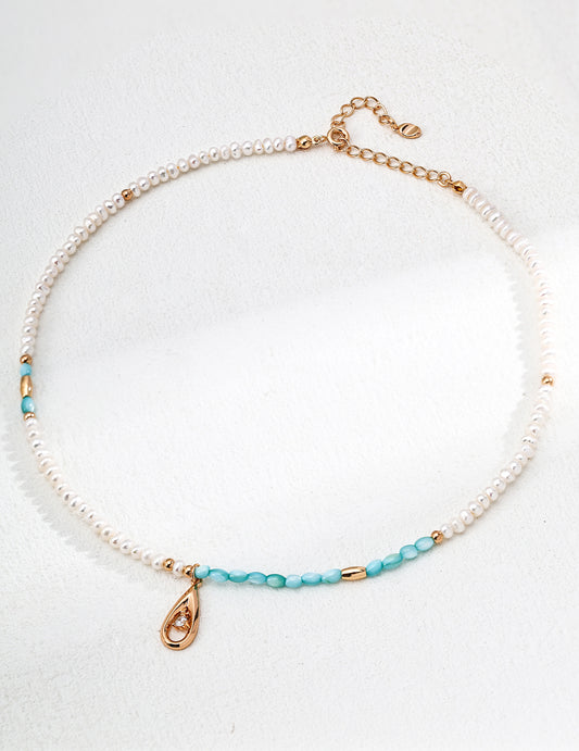 S925 Freshwater Pearl Blue Shell Zirconia Necklace Elegant