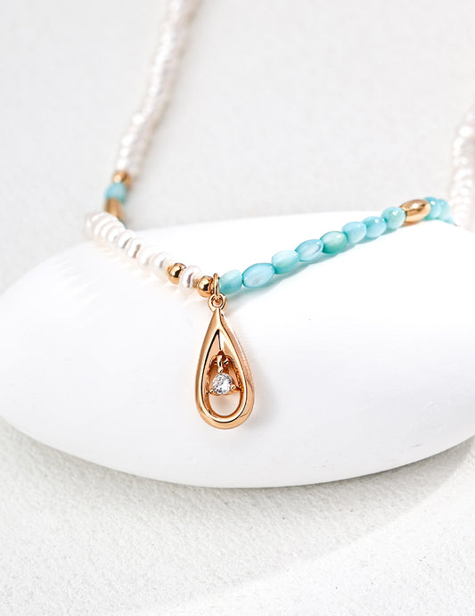 S925 Freshwater Pearl Blue Shell Zirconia Necklace Elegant