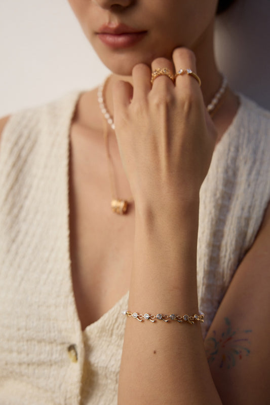 S925 Freshwater Pearl x Cubic Zirconia Vintage Bracelet