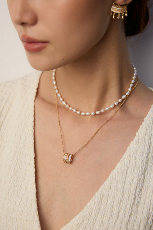 S925 Zirconia Nuance Motif Vintage Necklace