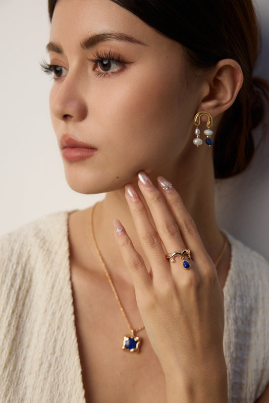 S925 Lapis Lazuli x Zirconia Vintage Design Ring