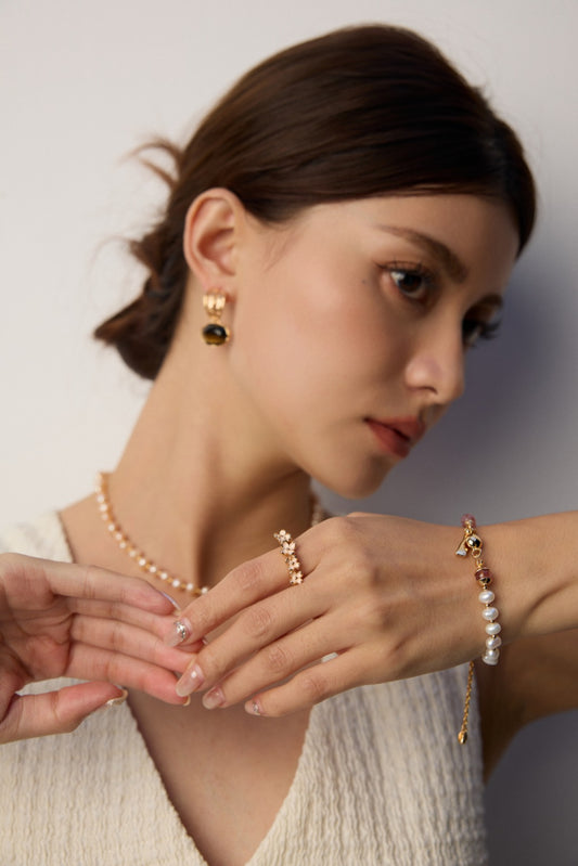 シルバー925 淡水パール＆天然石 瑪瑙 ブレスレット 春の彩り