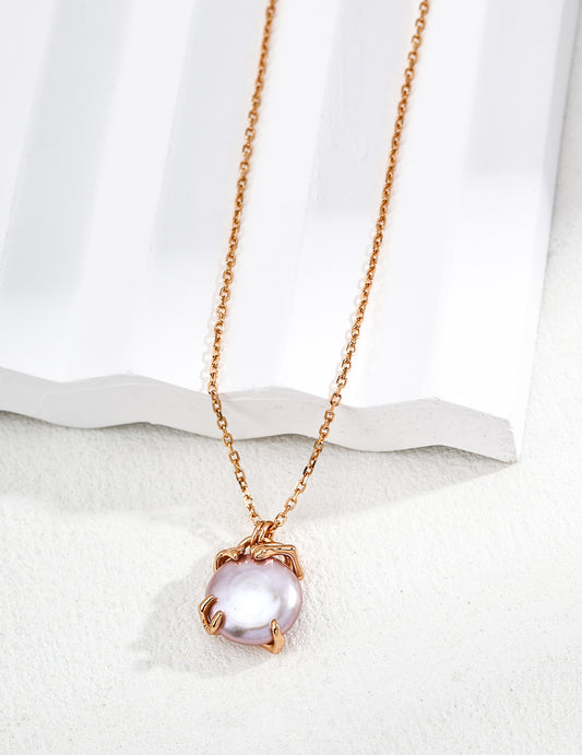 S925 Freshwater Pearl Single Pendant Elegant Gold Necklace