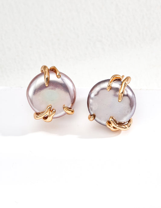S925 Grey Freshwater Pearl French Antique Style Earrings