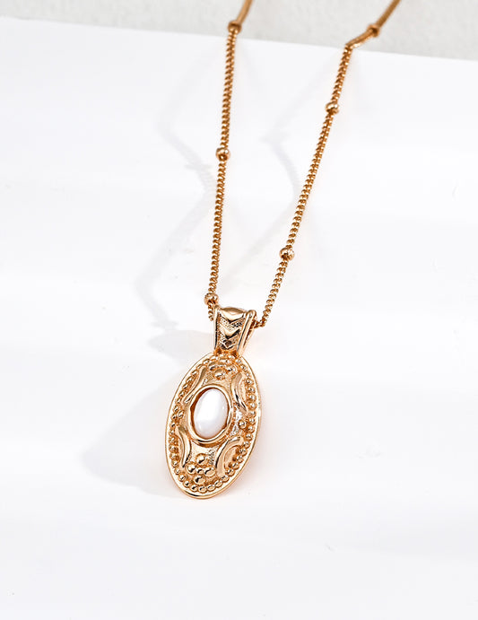 S925 Mother of Pearl Design Pendant Gold Necklace