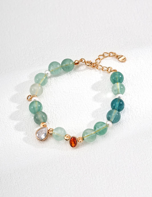 S925 Silver Freshwater Pearl Green Fluorite Bracelet