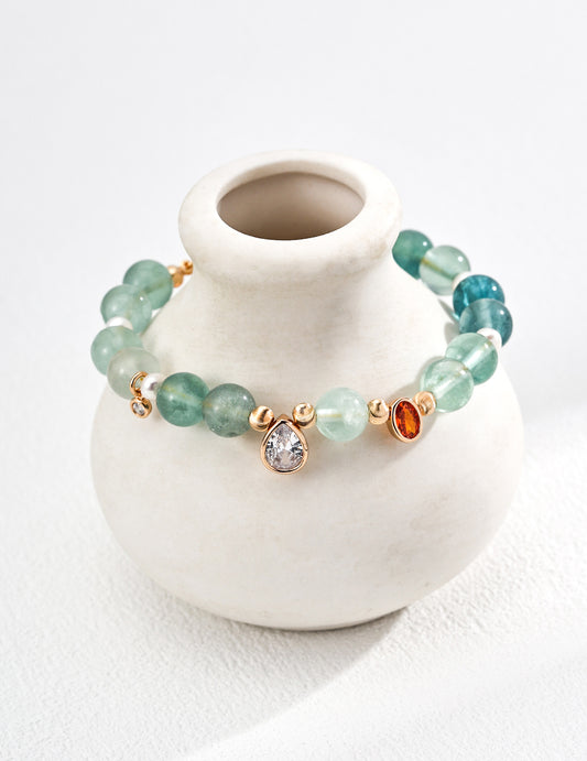 S925 Silver Freshwater Pearl Green Fluorite Bracelet