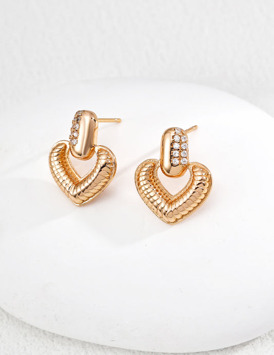 S925 Zirconia Heart Motif Vintage-Style Earrings