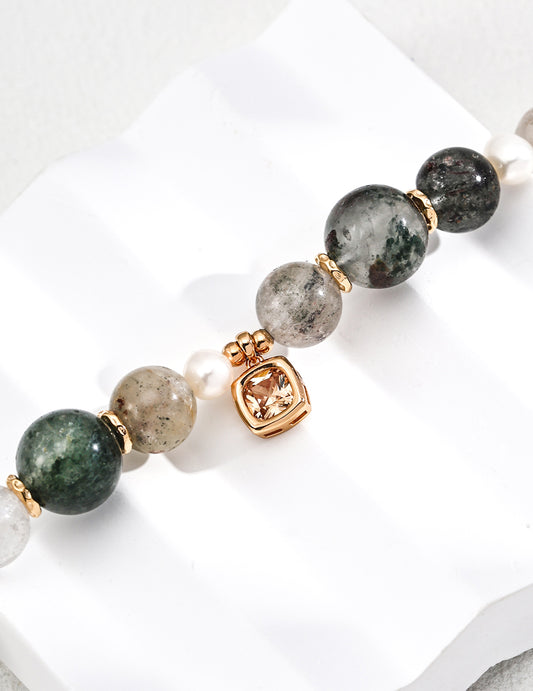 S925 Natural Phantom Quartz x Freshwater Pearl Mystical Bracelet