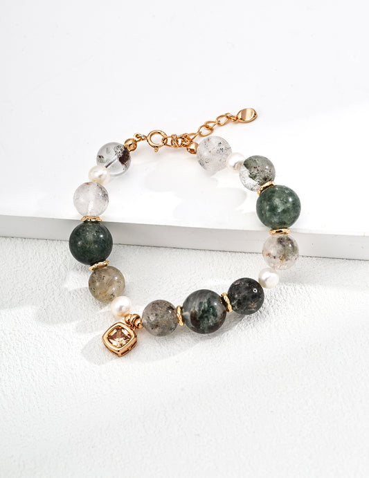 S925 Natural Phantom Quartz x Freshwater Pearl Mystical Bracelet