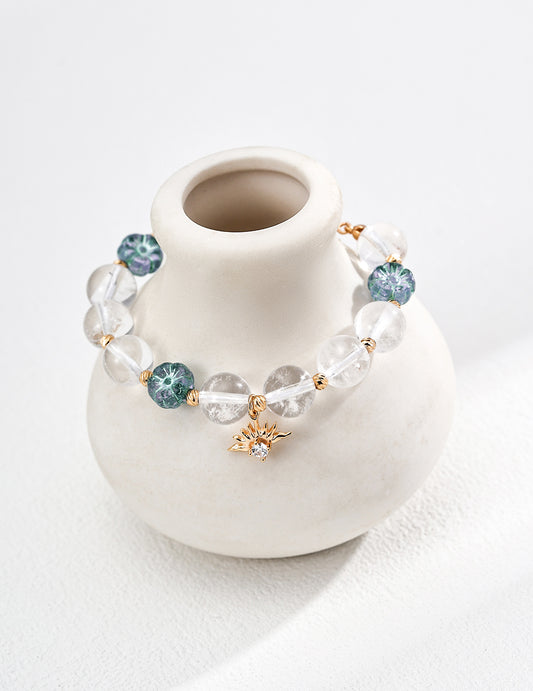 S925 Zirconia x Flower Motif Glass x Crystal Bracelet