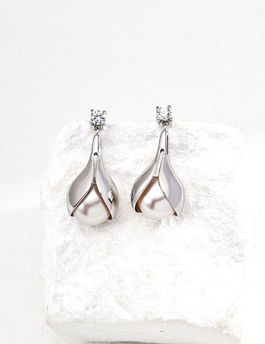 S925 Silver Vintage Freshwater Pearl Cubic Zirconia Earrings