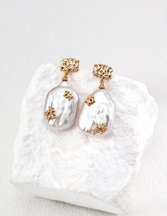 S925 Silver Vintage Freshwater Pearl Cubic Zirconia Earrings
