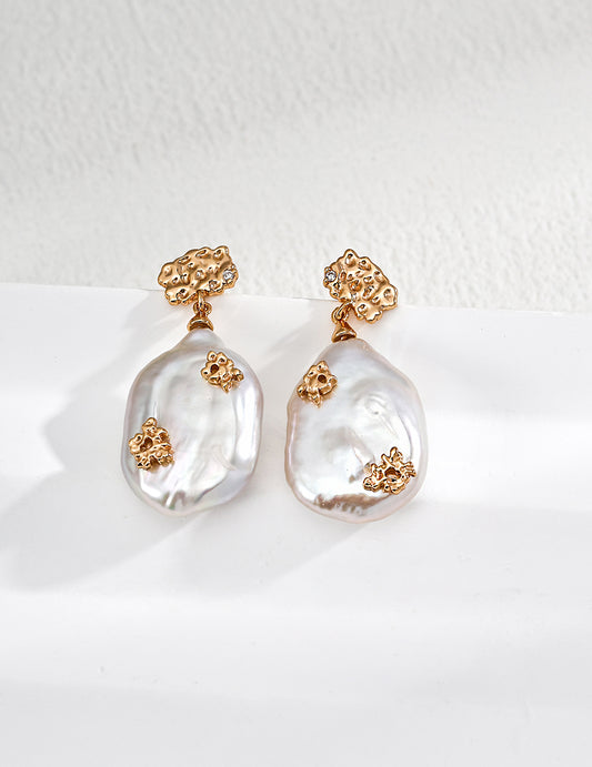 S925 Silver Vintage Freshwater Pearl Cubic Zirconia Earrings