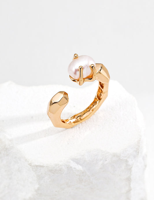 S925 Silver Simple Freshwater Pearl Design Ring