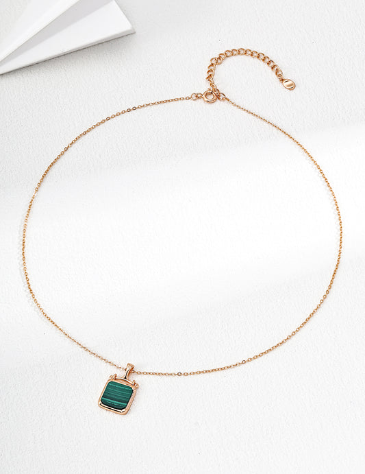 S925 Minimalist Pendant Necklace Featuring Natural Malachite