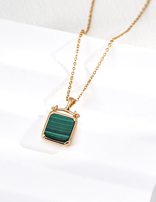 S925 Minimalist Pendant Necklace Featuring Natural Malachite
