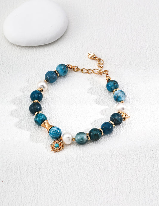 S925 Natural Freshwater Pearl and Azurite Turquoise Bracelet in Desired Blue
