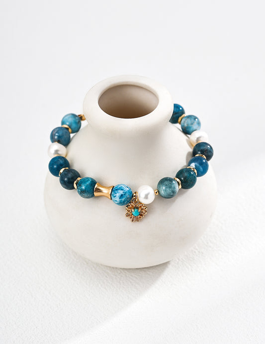 S925 Natural Freshwater Pearl and Azurite Turquoise Bracelet in Desired Blue