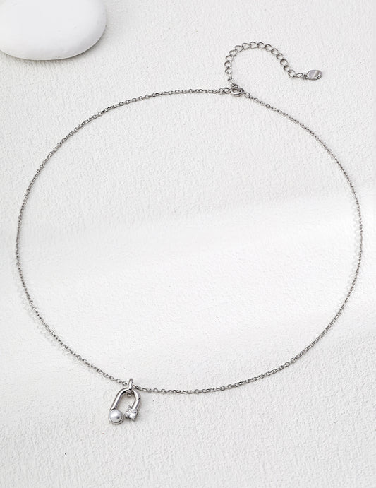 S925 Silver Freshwater Pearl Cubic Zirconia Design Necklace