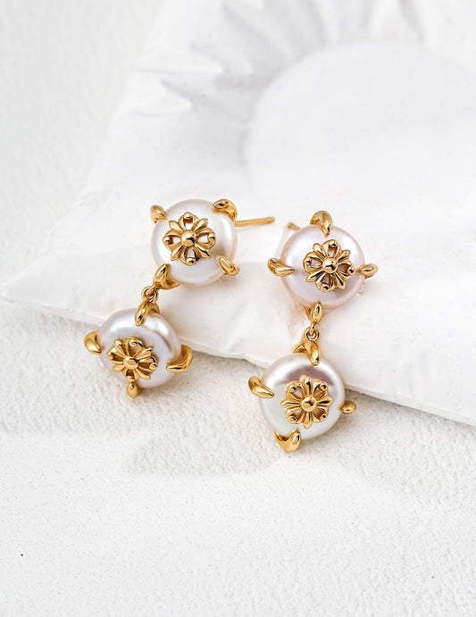 S925 Freshwater Pearl Iris Earrings with Lava Texture